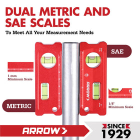 ARROW torpedo level top-view window for easy reading from multiple angles.