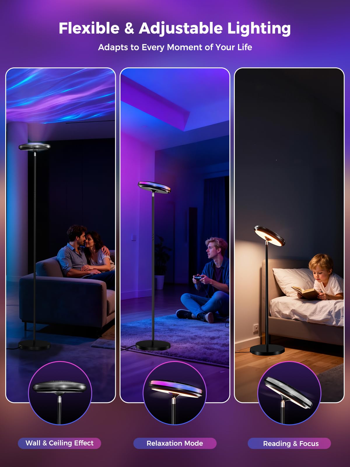 Arsoma Smart Floor Lamp bottom RA90 reading light delivers soft, flicker-free illumination