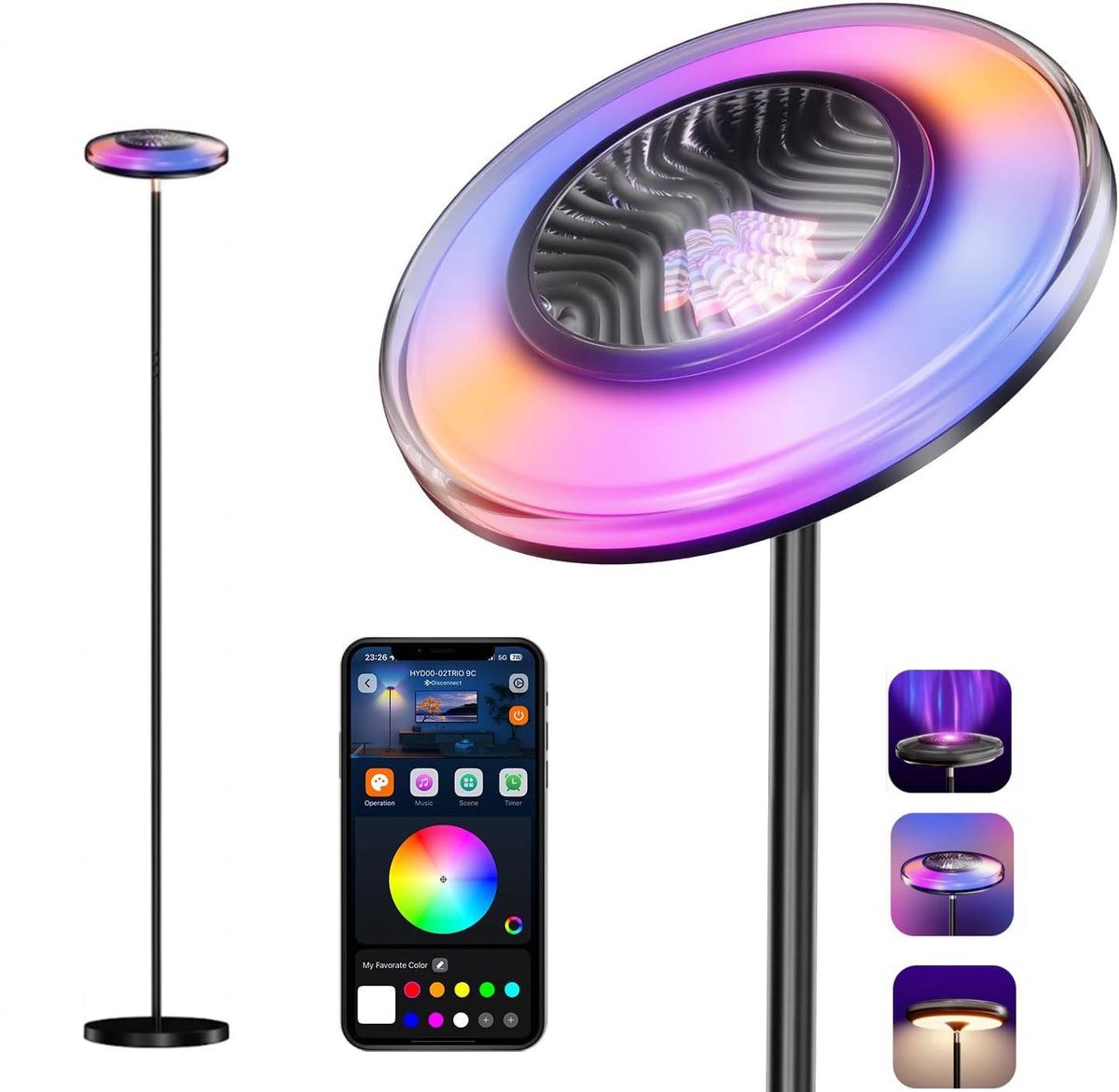Arsoma Smart Floor Lamp top ripple projector casting immersive wall ambience