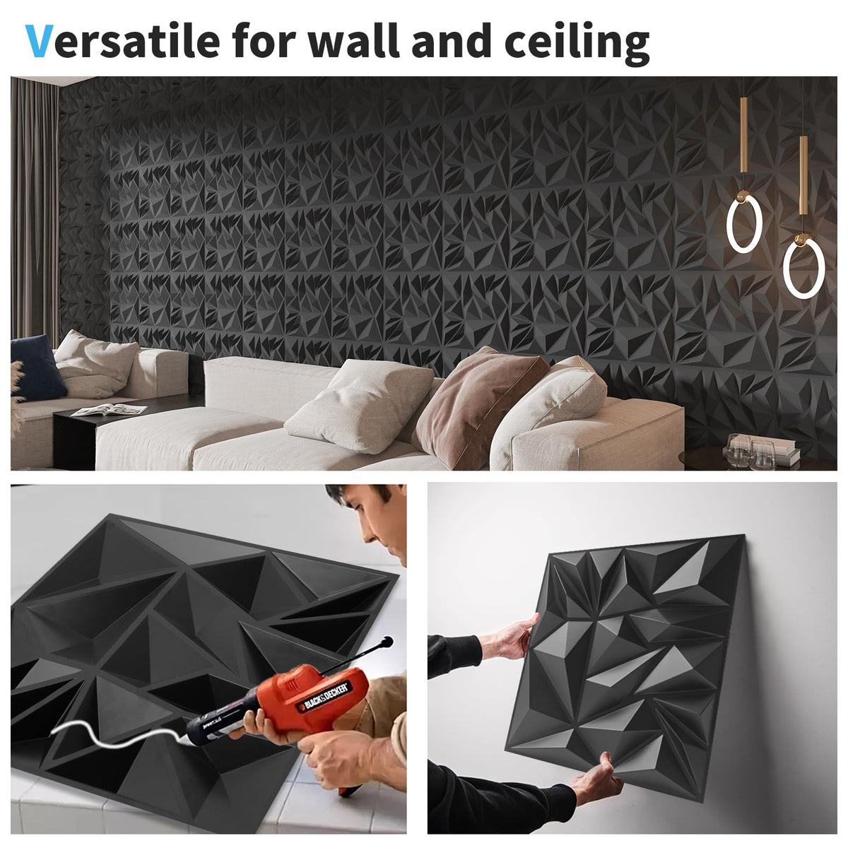 Art3d 33-pack wall panels, black, lightweight and durable.