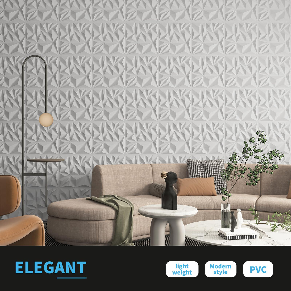 Art3d diamond-pattern 3D panels offering lightweight, easy DIY interior upgrade.
