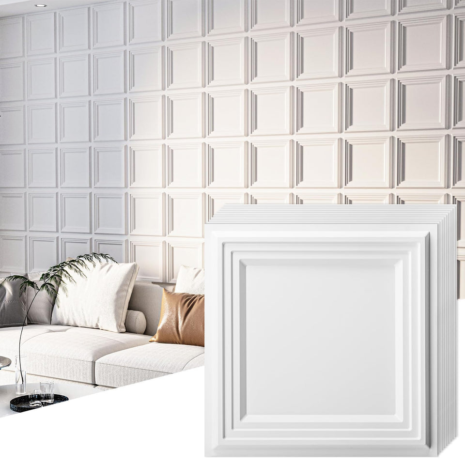 Art3d 33-pack 3D textured wall panel assembly for a quick feature wall transformation.