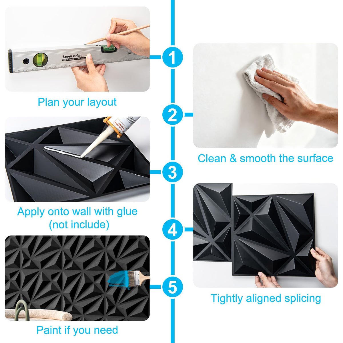 Art3d black 3D wall panels wipe clean easily after daily use.