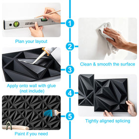 Art3d black 3D wall panels wipe clean easily after daily use.