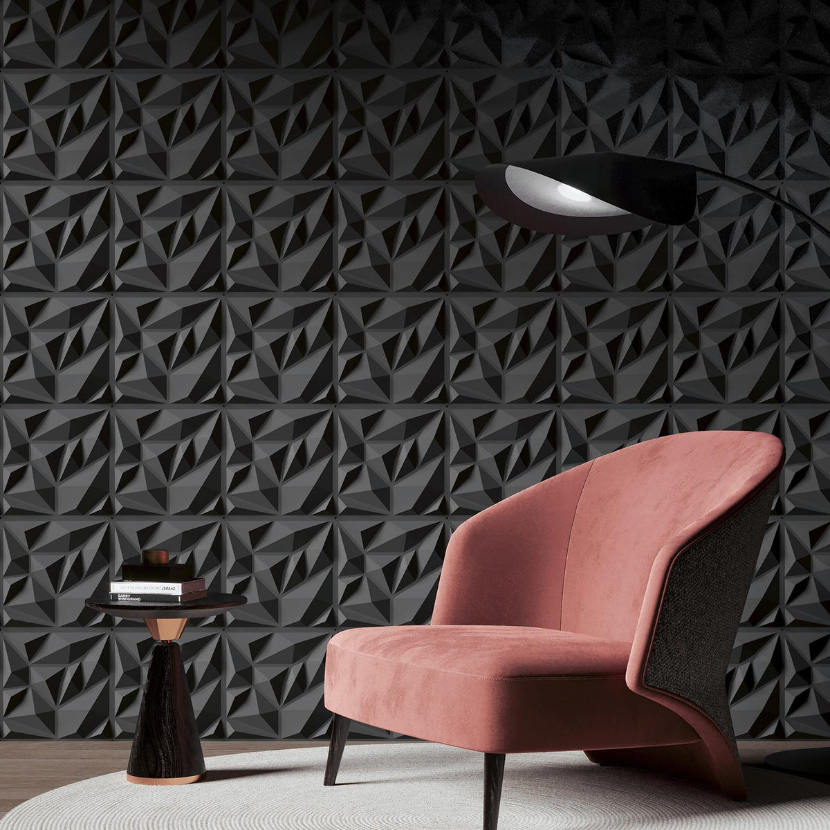 Art3d 3D wall panel black game room setup adds depth and style.
