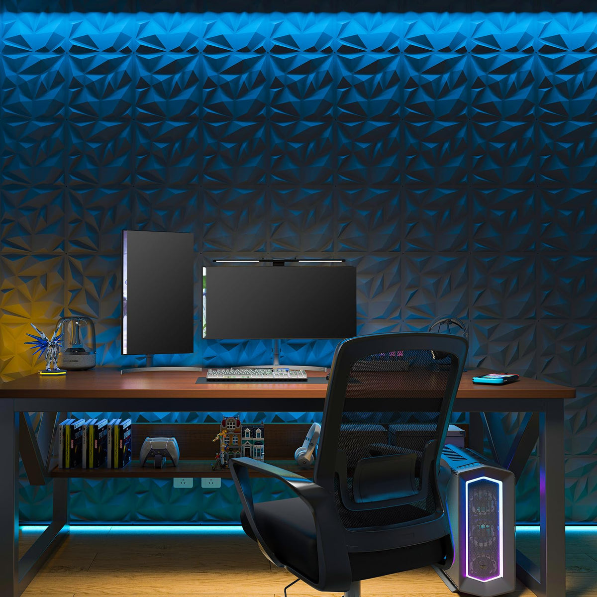 Art3d 3D panel in black provides an elegant TV backdrop with lightweight mounting.