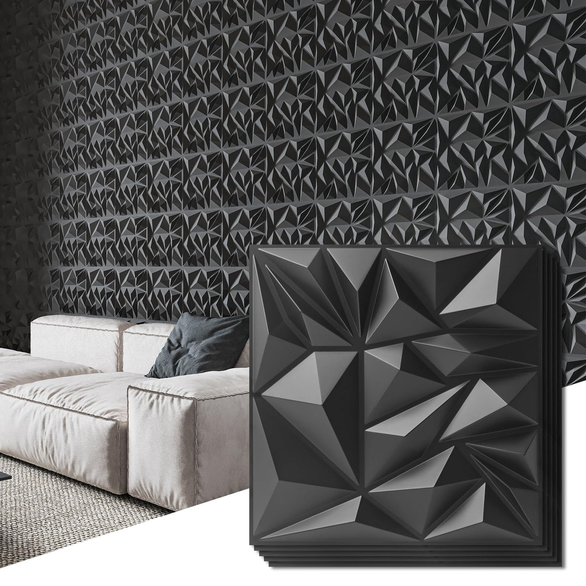 Art3d 50-pack 3D wall panels with diamond texture close-up for modern interior decor