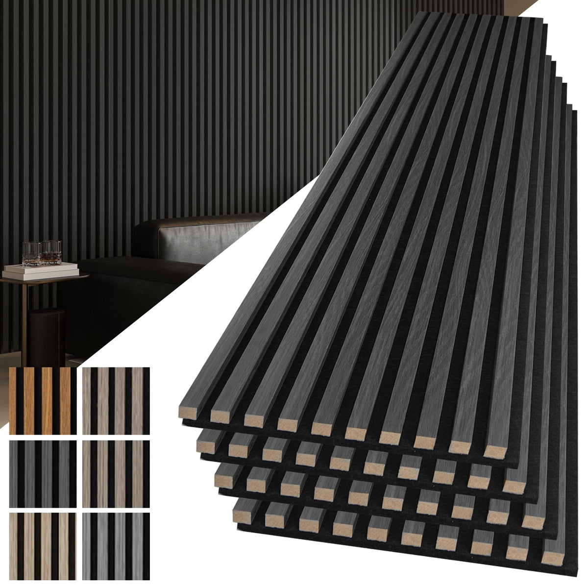 Art3d acoustic wood slats panel close-up highlighting sound-damping texture for living spaces