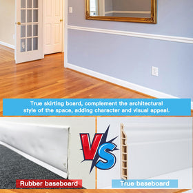 Art3d baseboard moisture resistant material protects walls in damp areas.