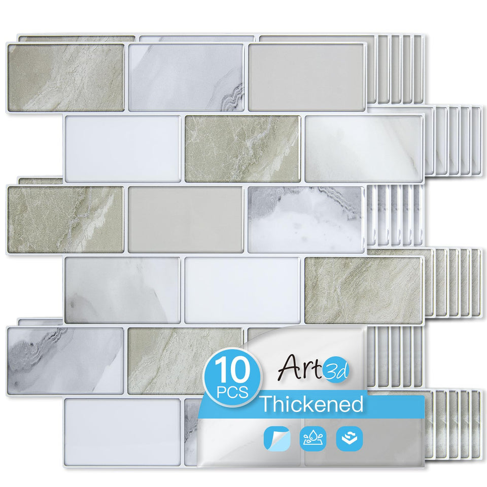 Art3d beige-white 12x12 thickened tile close-up showing textured surface for durable backsplash.