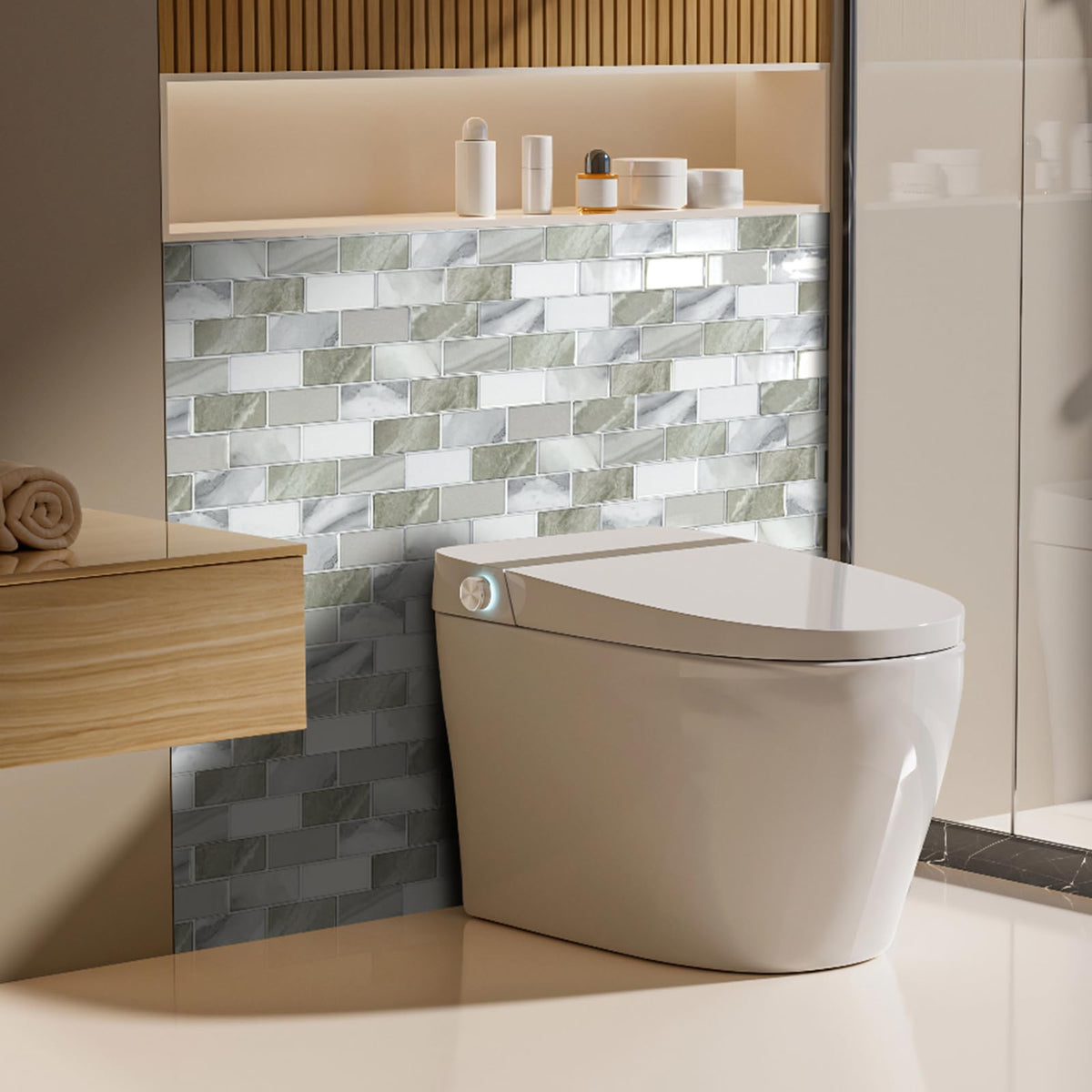 Art3d beige-white bathroom wall tile for quick, stylish upgrade.