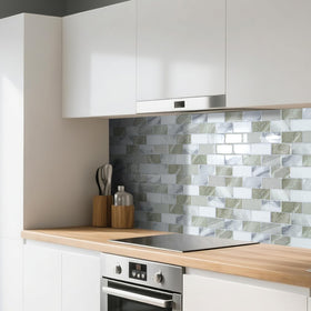Art3d beige-white kitchen backsplash installation demonstrates easy peel-and-stick application.