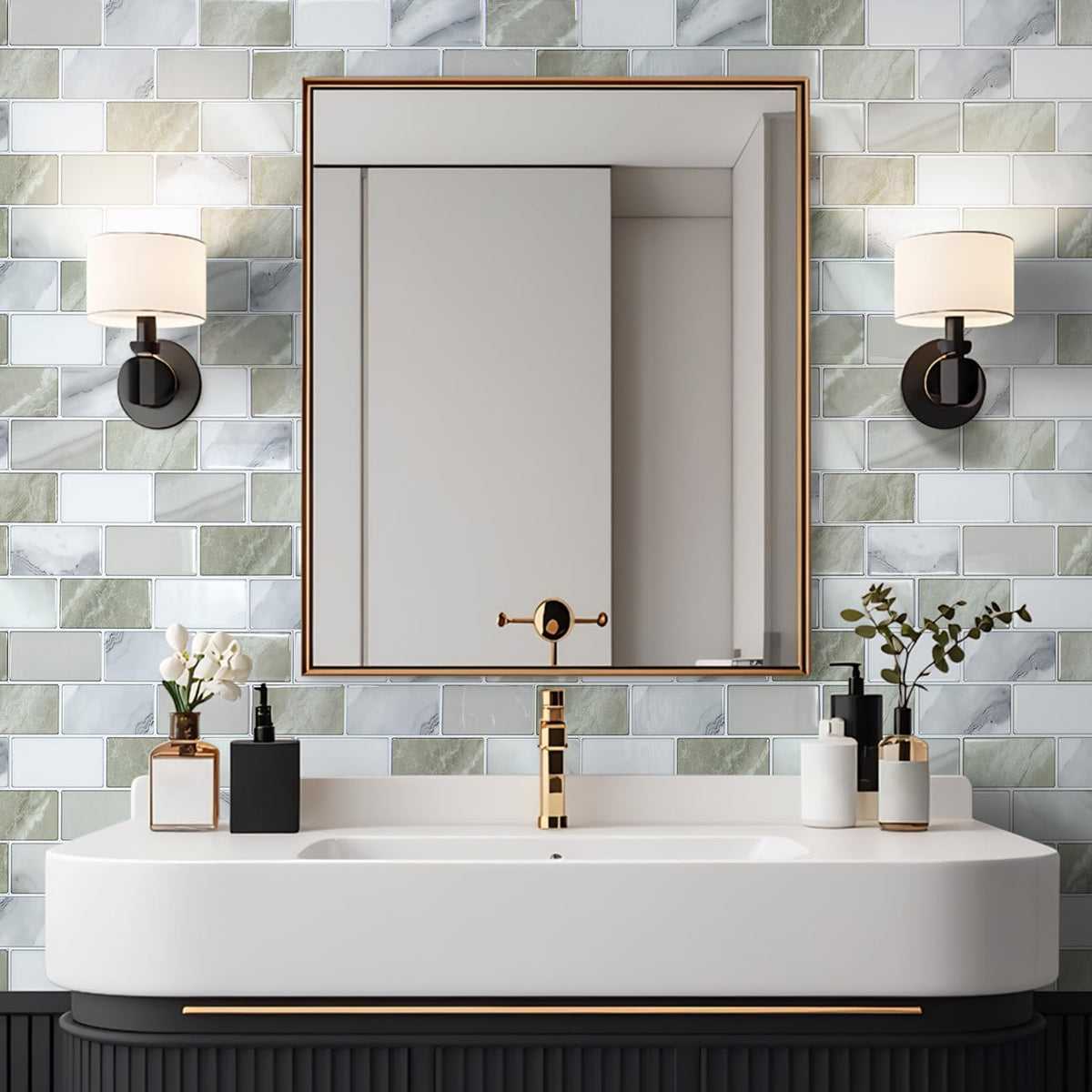 Art3d stove-back splash in beige-white shows a simple kitchen upgrade.