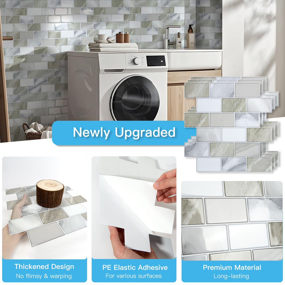 Art3d tile texture close-up highlights thicker design for durability.