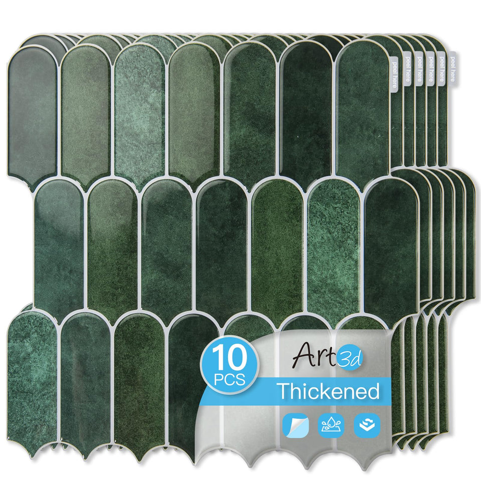 Art3d dark green backsplash tile close-up with a glossy, durable finish.