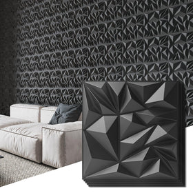 Art3d diamond-textured wall panel, 12x12, black, for modern living rooms.