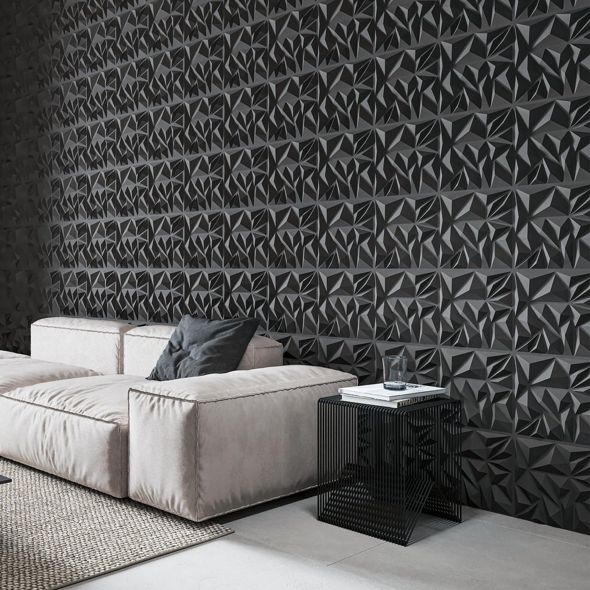 Art3d diamond-textured wall panel, 12x12, black, for bedrooms.