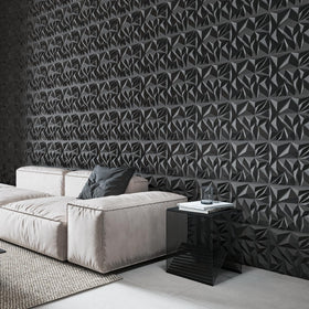 Art3d diamond-textured wall panel, 12x12, black, for bedrooms.
