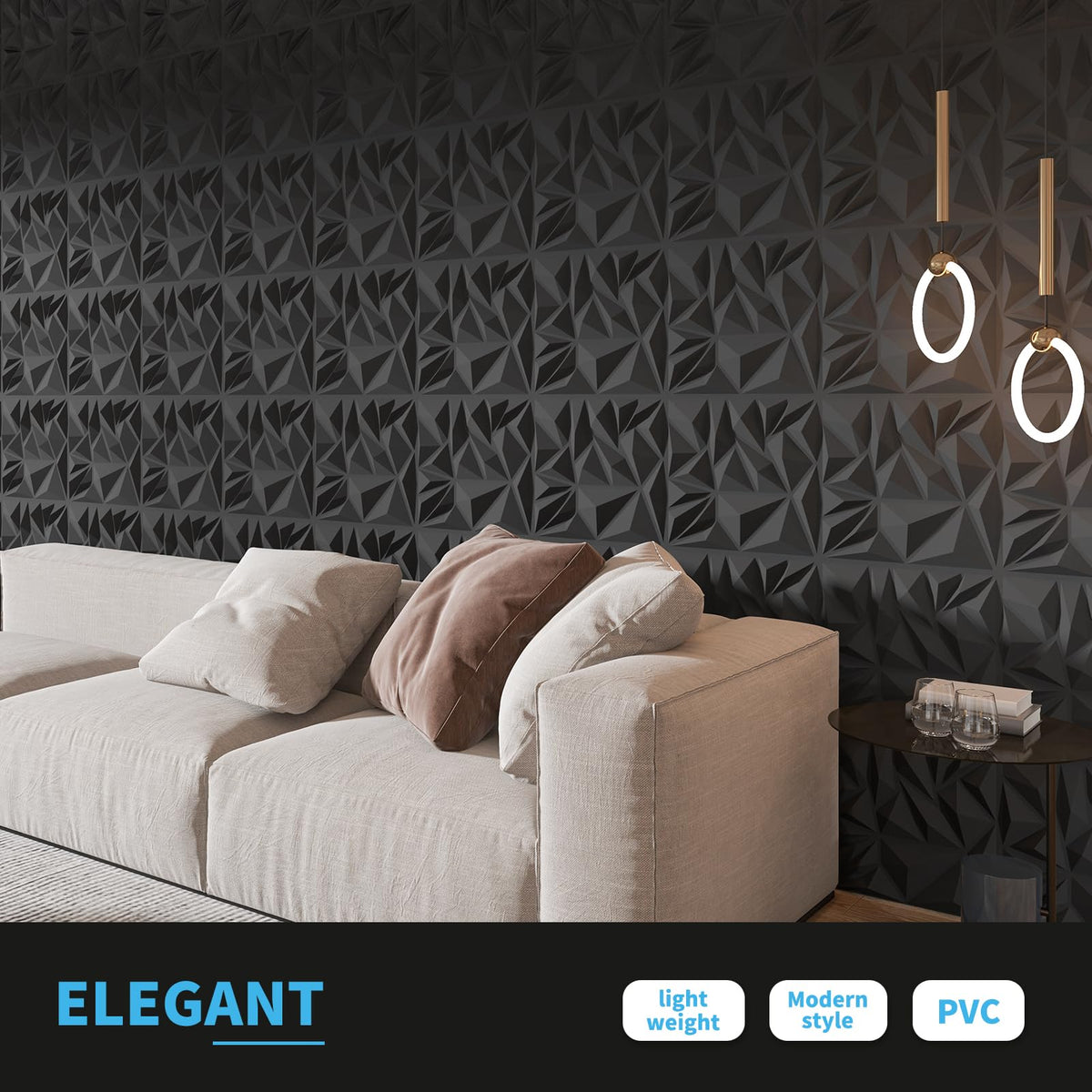 Art3d diamond-textured wall panel, 12x12, black, for offices.