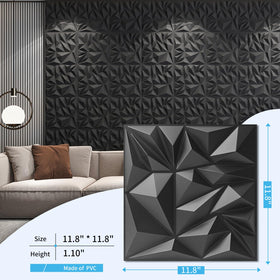 Art3d diamond-textured wall panel, 12x12, black, for TV backdrops.