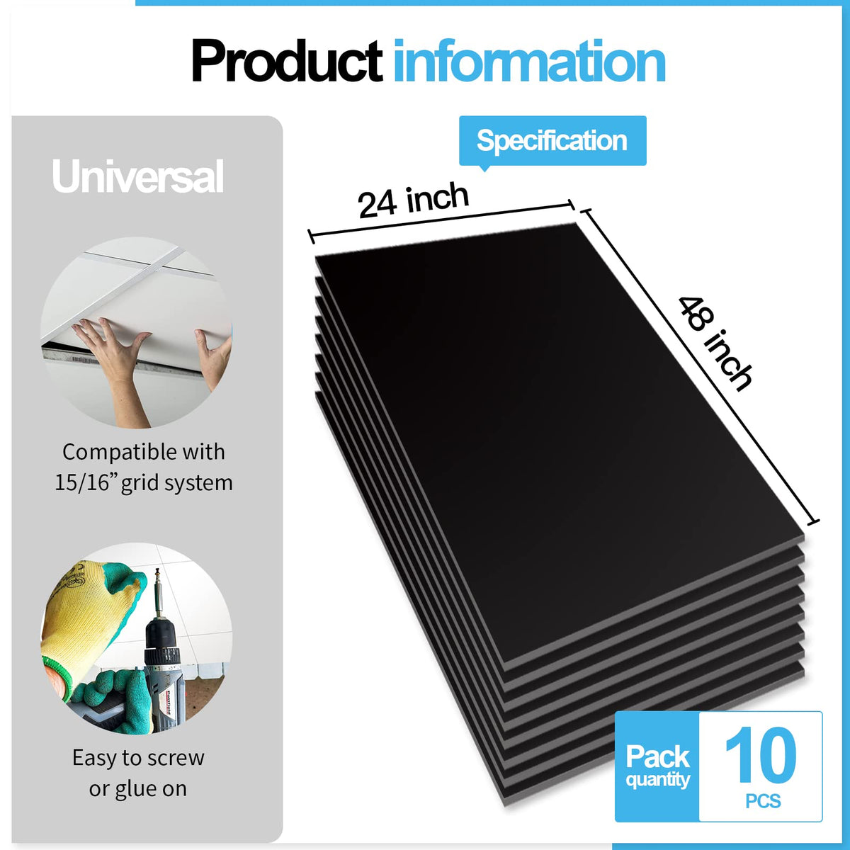 Art3d easy-install ceiling tile fits standard T grid for DIY projects.