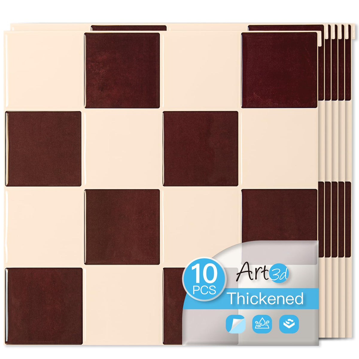 Art3d heavy-duty backsplash tiles 12x12 in red-brown provide durable, warp-resistant performance.
