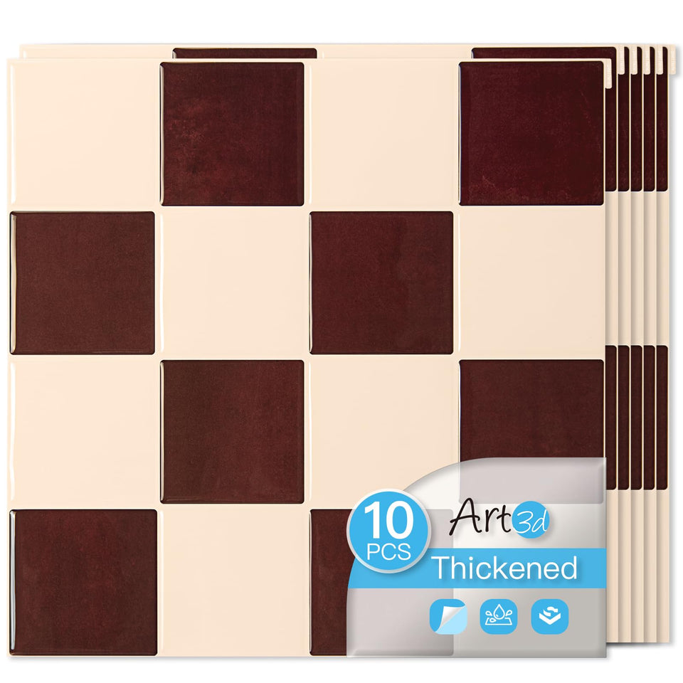Art3d heavy-duty backsplash tiles 12x12 in red-brown provide durable, warp-resistant performance.