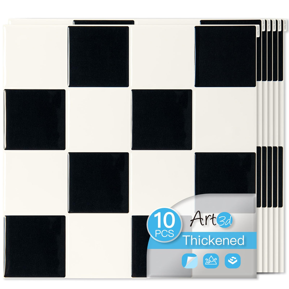 Art3d heavy-duty peel-and-stick backsplash tile in black and white for quick kitchen refresh