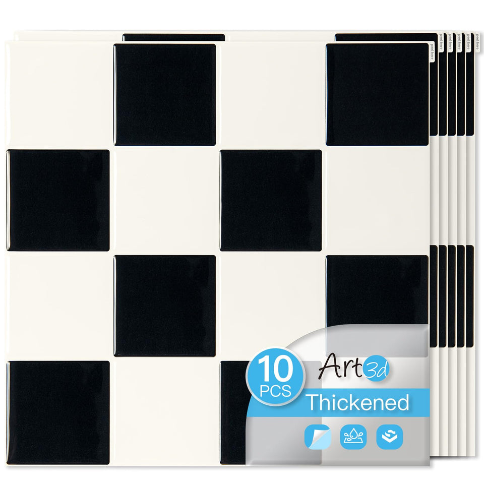 Art3d heavy-duty peel-and-stick backsplash tile in black and white for quick kitchen refresh