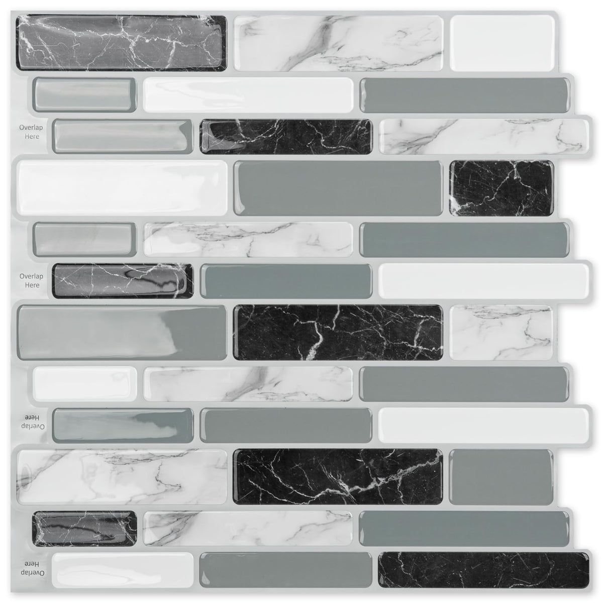 Art3d marble grey 12x12 peel-and-stick backsplash tiles for quick kitchen installation.