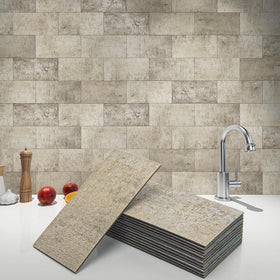 Art3d kitchen backsplash tile in stone beige, easy peel-and-stick for quick upgrades