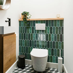 Art3d kitchen display shows seamless transition between wall and tile.