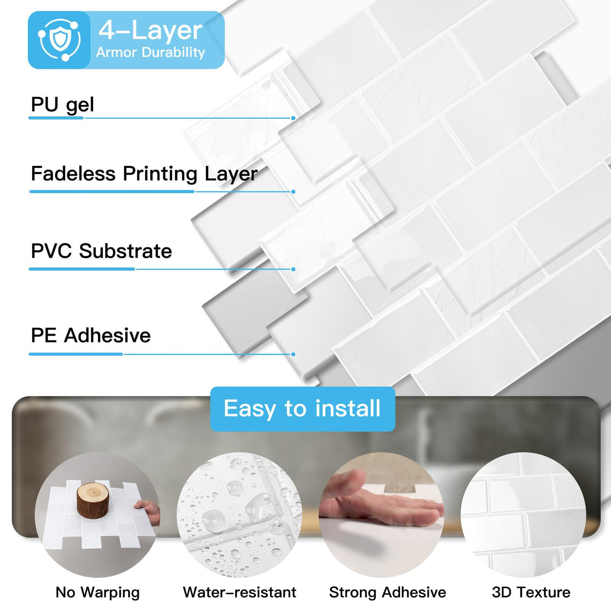 Art3d Kitchen island wall tiles deliver a cohesive marble aesthetic.