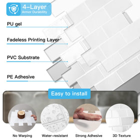 Art3d Kitchen island wall tiles deliver a cohesive marble aesthetic.