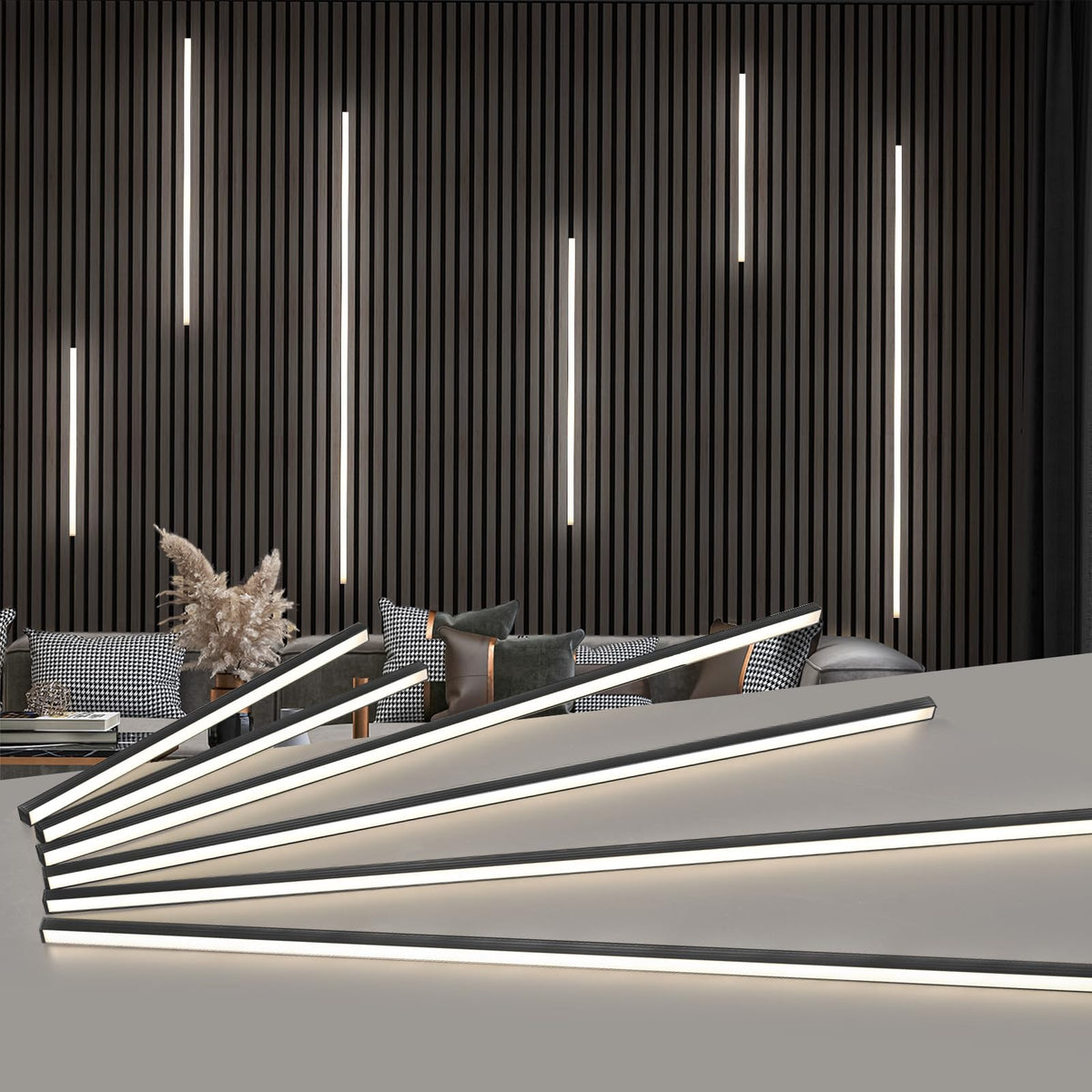 Art3d LED recessed light kit on a 16-inch wood-slat panel adds warm ambience