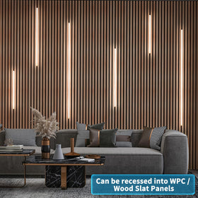 Art3d LED recessed light kit on a 24-inch wood-slat wall for balanced illumination