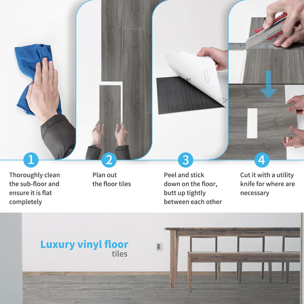 Art3d living room look with light grey plank flooring.