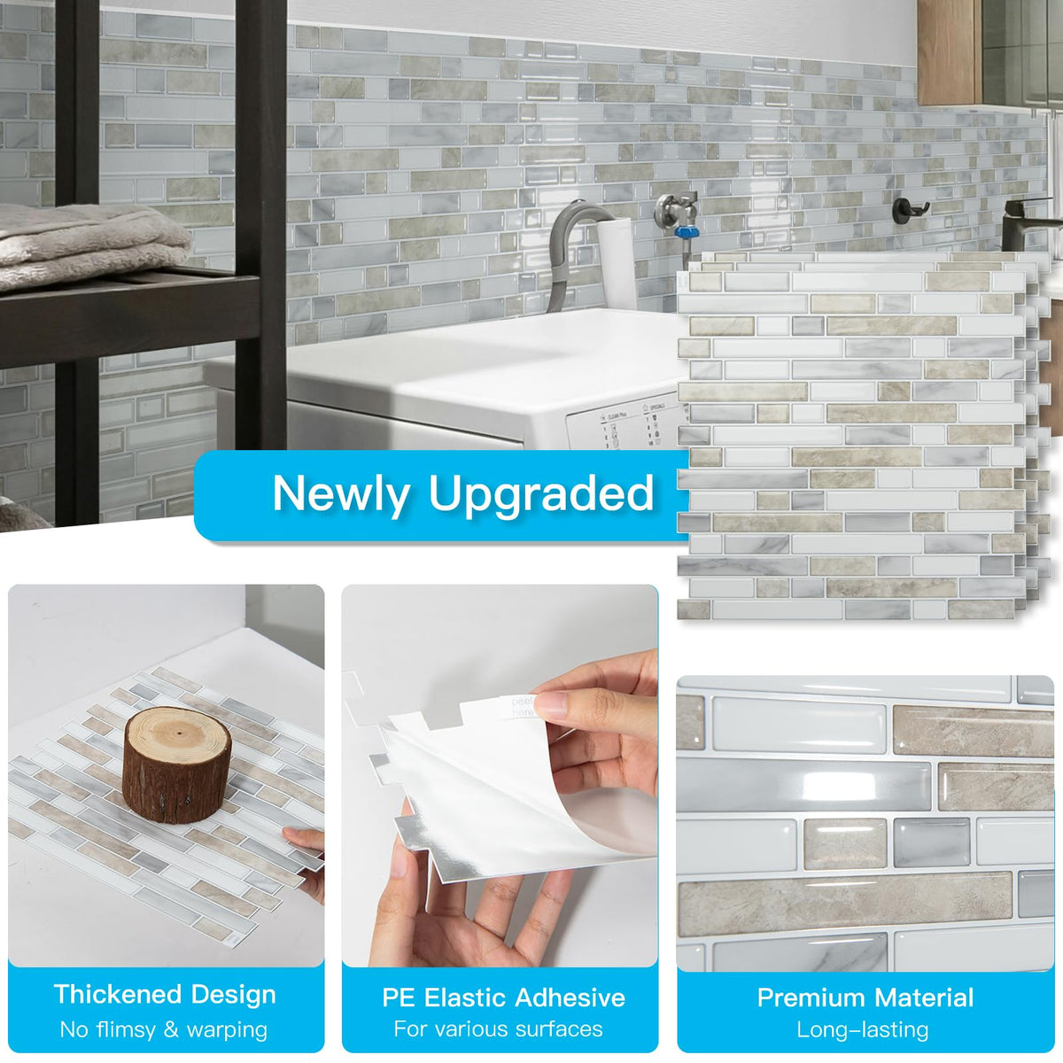 Art3d modern beige and white backsplash elevates any kitchen or bath.