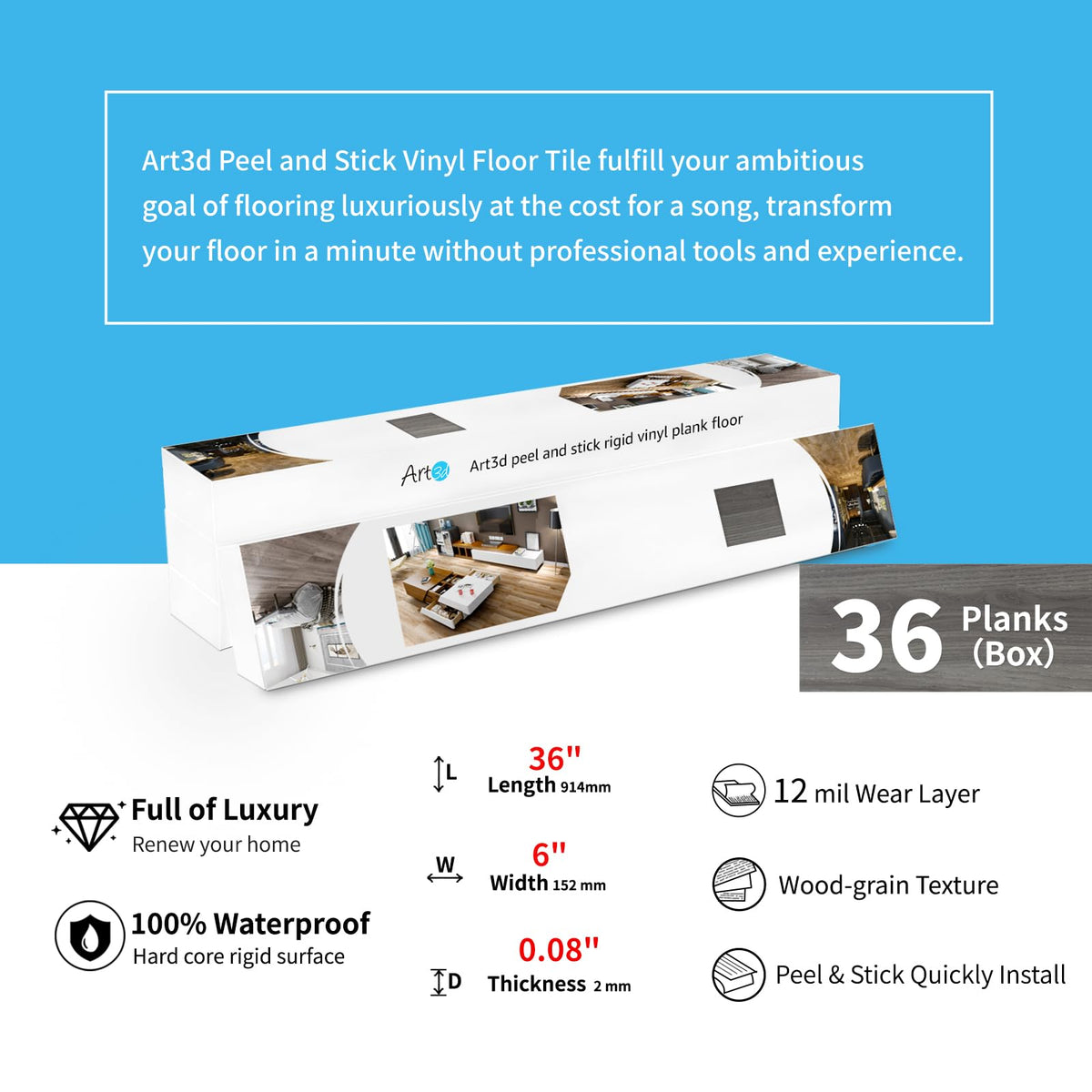 Art3d multi-surface application for walls, ceilings, cabinets.