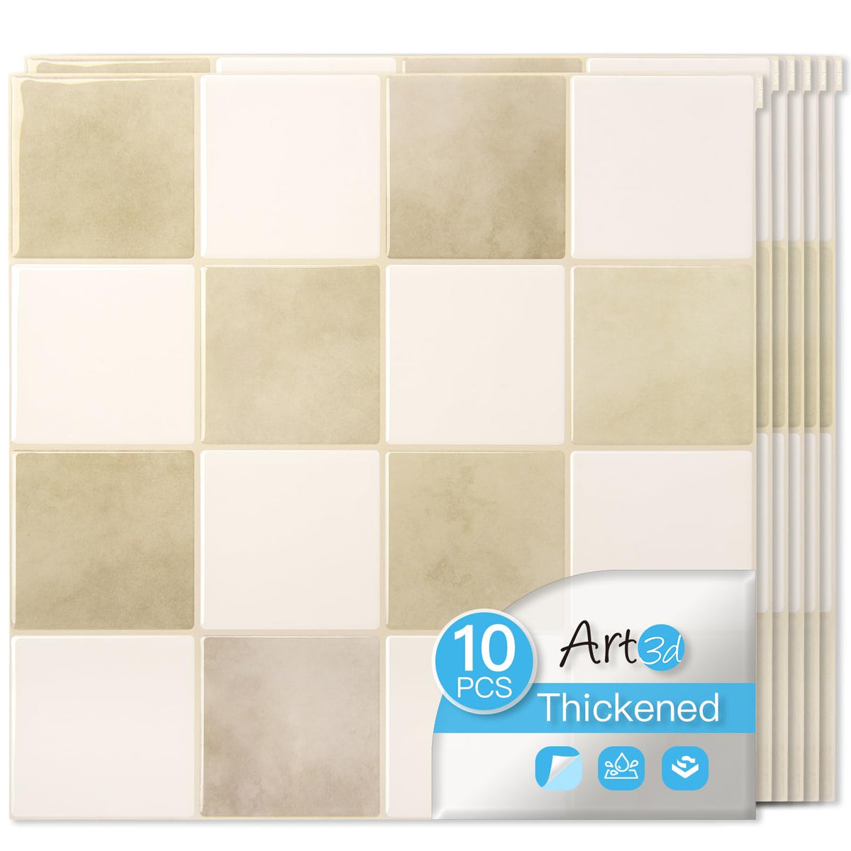 Art3d beige and white peel-and-stick backsplash tiles, durable and easy to install.