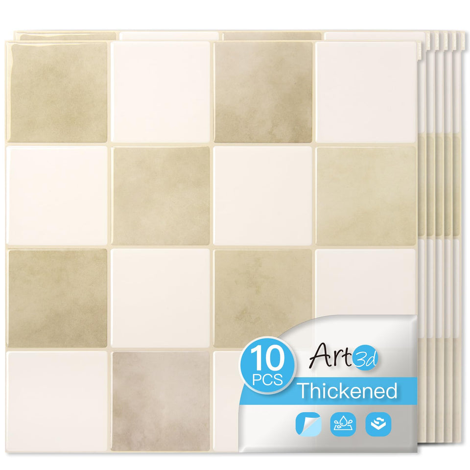 Art3d beige and white peel-and-stick backsplash tiles, durable and easy to install.