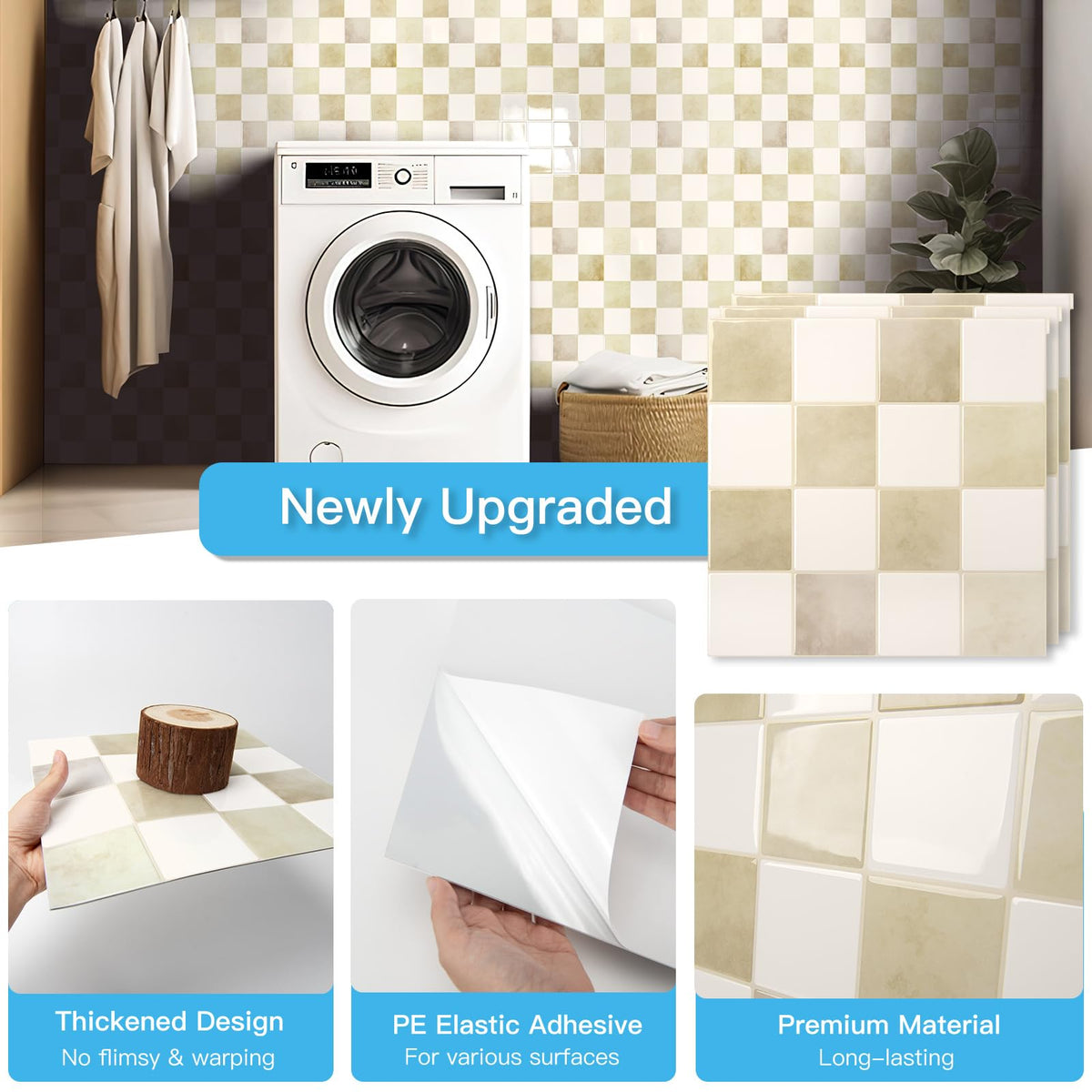 Art3d modern beige-white tile, adds chic minimalist vibe.