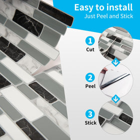 Art3d peel-stick tile with stain resistance and easy wipe-clean maintenance.
