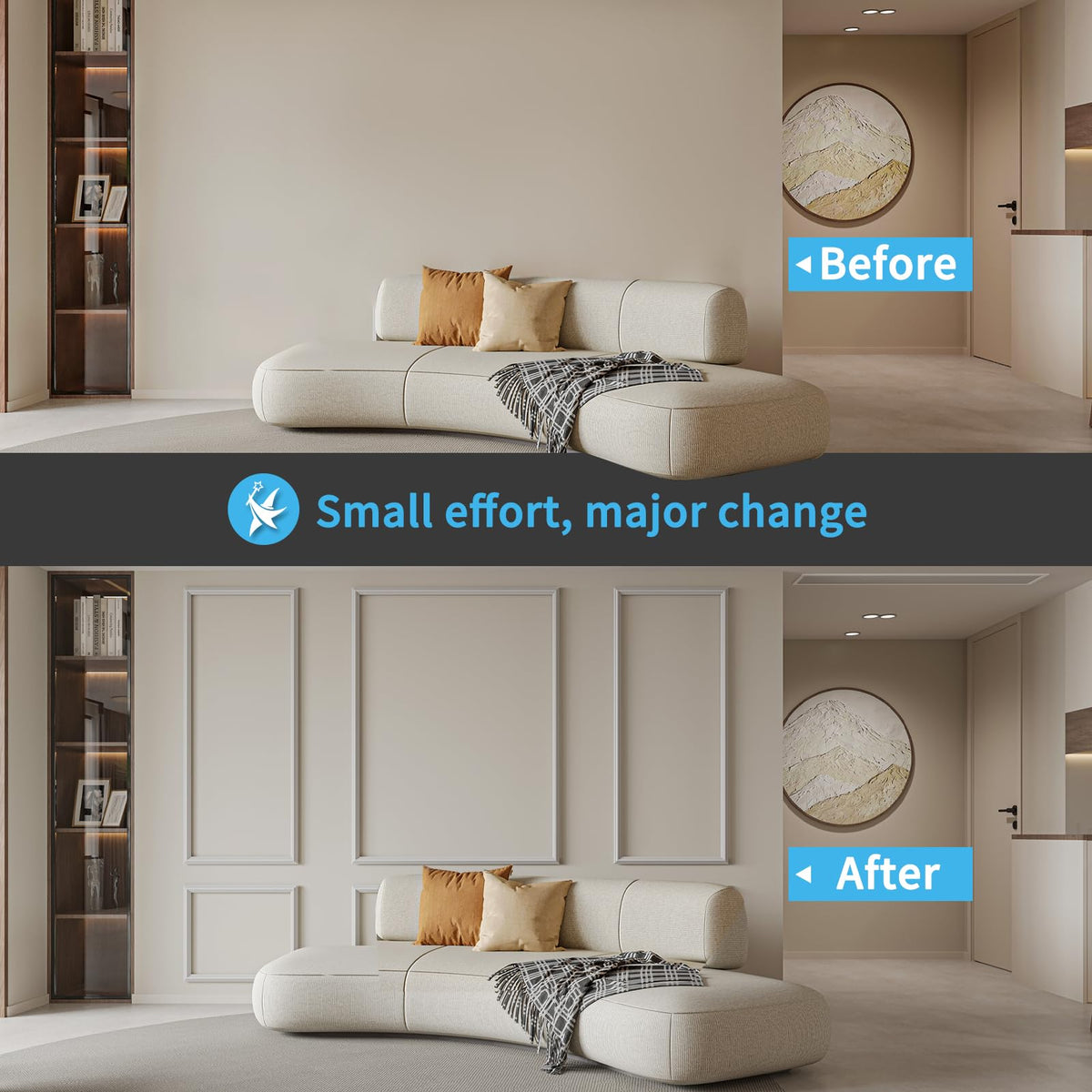 Art3d pre-cut molding bottom panel adds balance to details