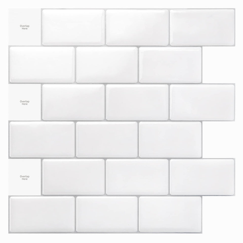 Art3d premium 12x12 peel-stick tile in bright white for kitchen backsplashes, easy DIY.