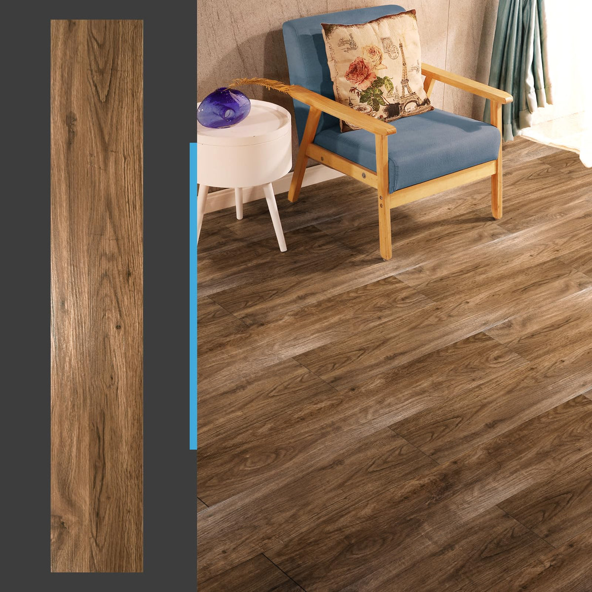 Art3d Rosewood wood-look flooring close-up grain texture.