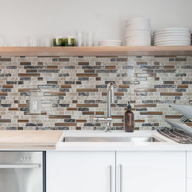 Art3d sandstone kitchen backsplash setup demonstrates quick seamless installation.