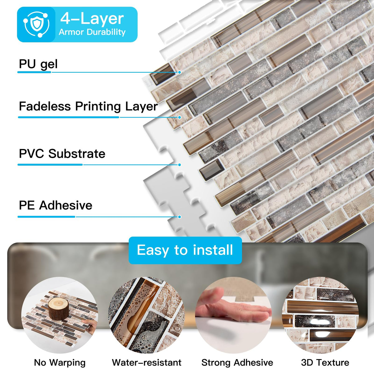 Art3d sandstone thick panels provide durable backing for high-traffic areas.