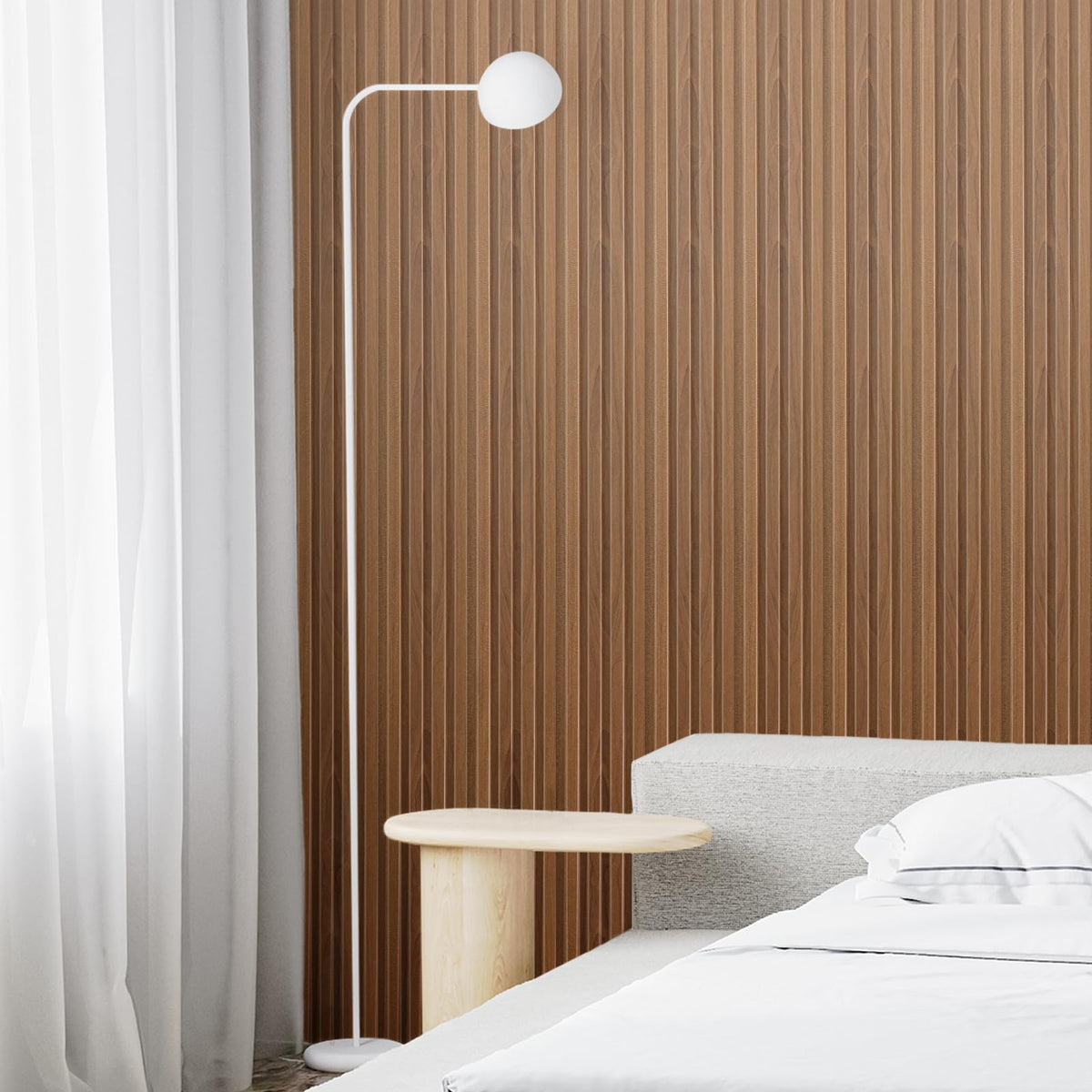 Art3d teak finish slat panels add stylish, contemporary design.
