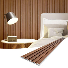 Art3d teak slat panels for coverage with a modern finish.